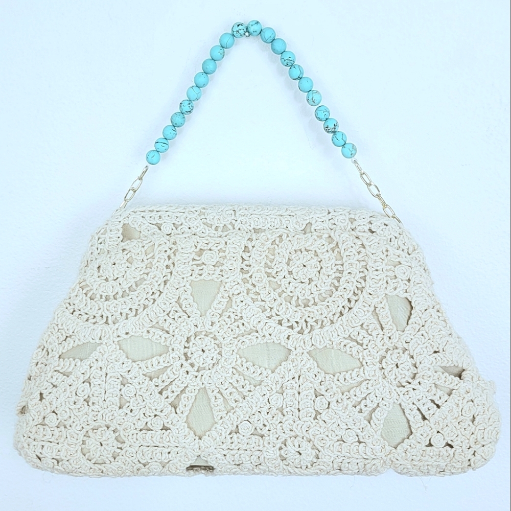 Crochet Clutch with Turquoise Stone Strap
